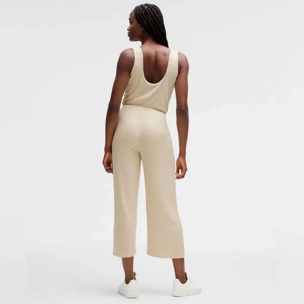 Lululemon Cropped Wide-Leg Ribbed Jumpsuit - Natural Ivory - 12